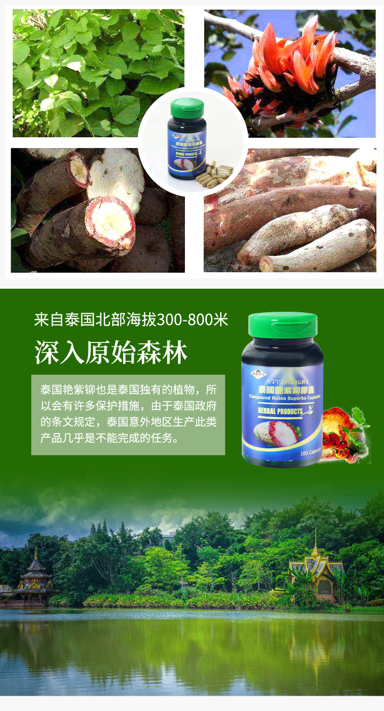 暹罗草本泰国艳紫铆胶囊100粒瓶红高颗红葛根粉片超纯浓缩男士能量肌