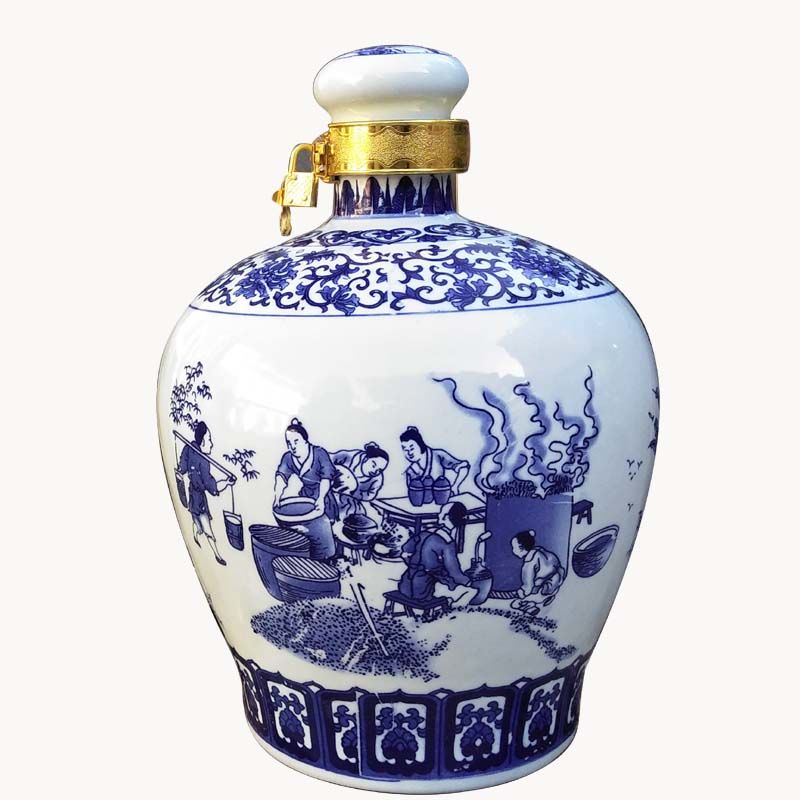 斤5斤景德镇密封古典青花瓷陶瓷酒瓶酒坛子空酒具 5斤梅瓶【图片 价格