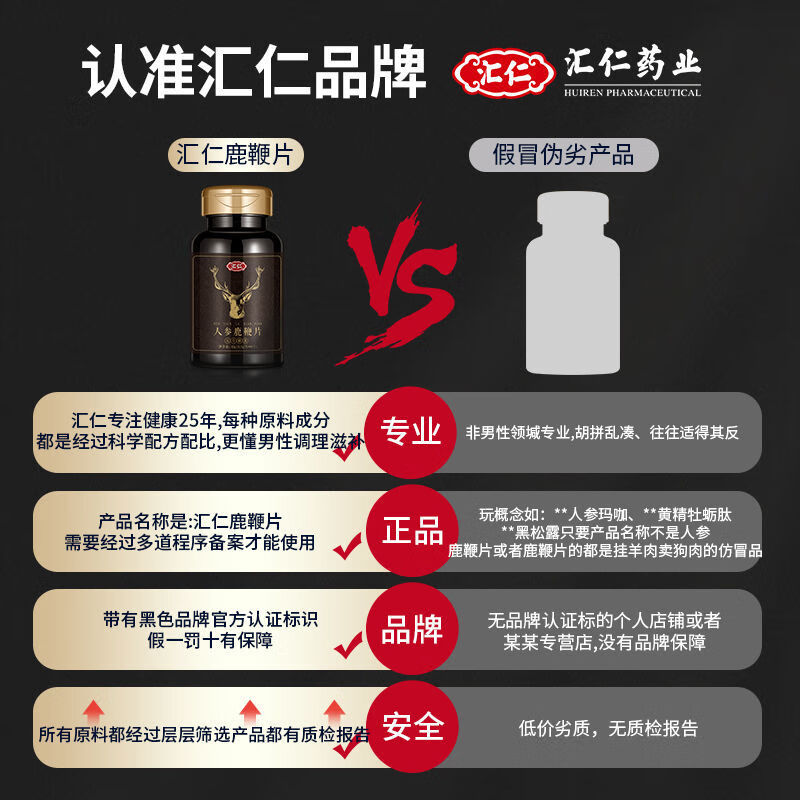 人参鹿鞭片3瓶180片腰酸腿酸男用滋补鹿茸片压片糖果 【2个周期】6瓶