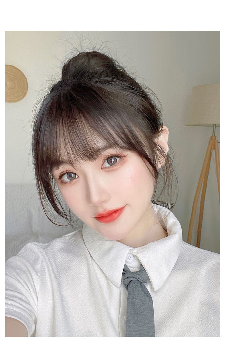 刘海假发女真发空气刘海自然修颜日系真发无痕前额补发刘海假发片 棕