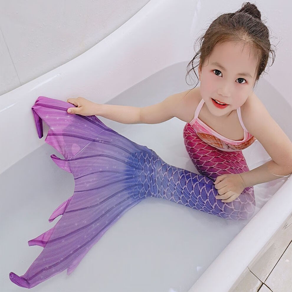 美人鱼服装尾巴女童小童中大童女生公主宝宝道具潜水游泳泳衣饰品套装