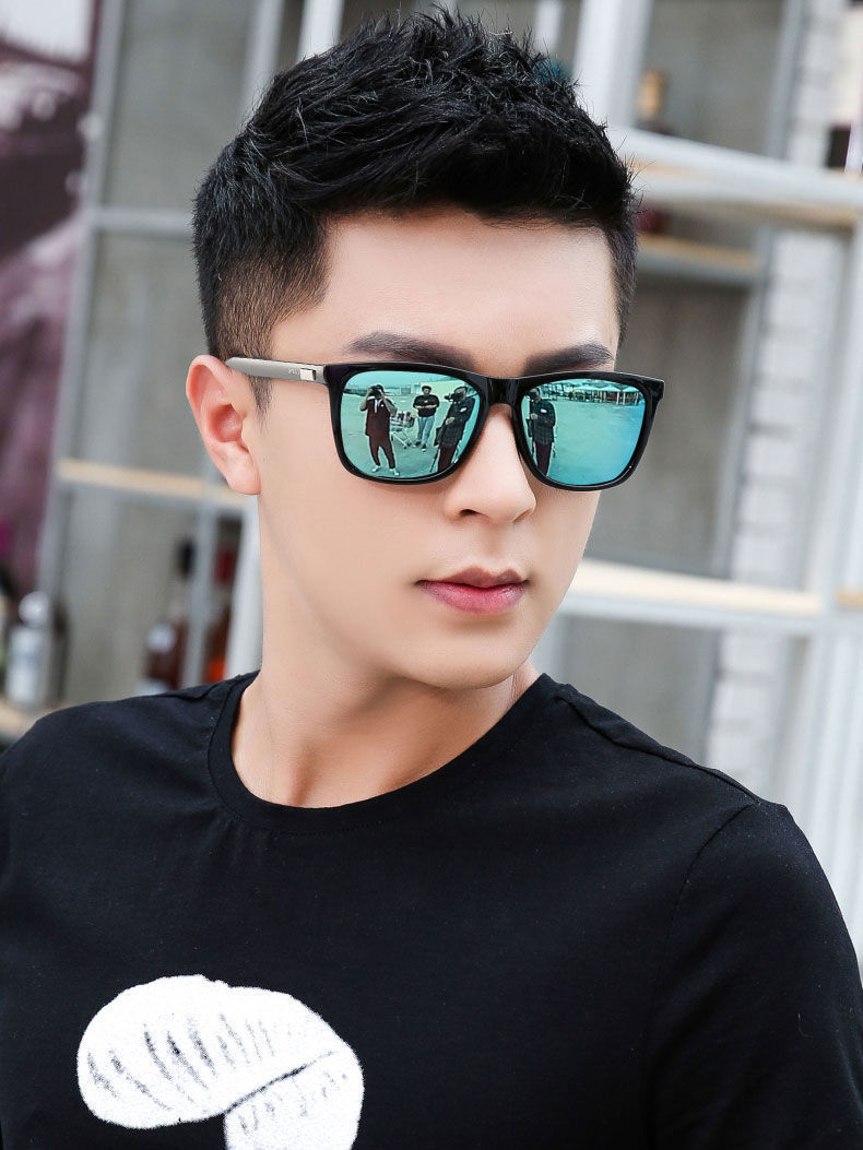 新款墨镜男士偏光太阳镜男韩版潮开车驾驶镜帅气太阳眼镜黑框银腿炫蓝