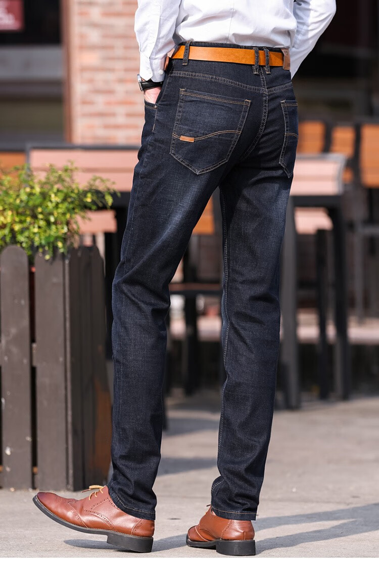 .春秋款牛仔裤男士中年人高腰宽松中老年爸爸装直筒大码青年长裤 6001