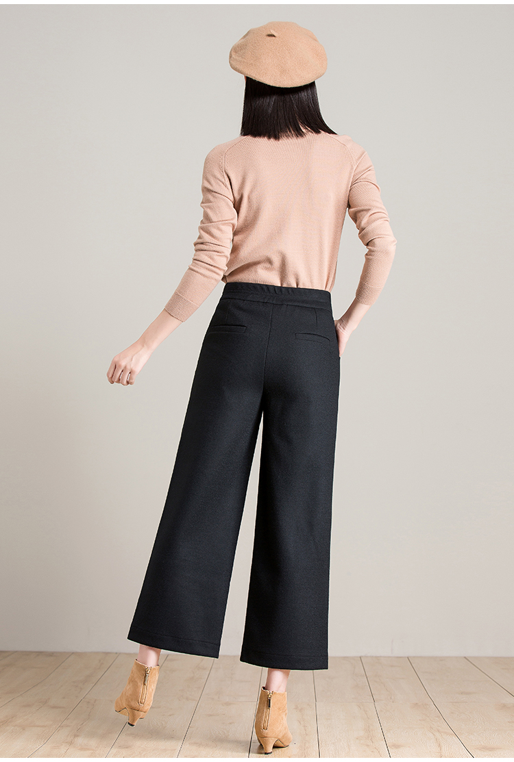 梦舒雅女裤羊毛阔腿裤裤女宽松裤子2020春季新款百搭毛呢裤子 藏青 29