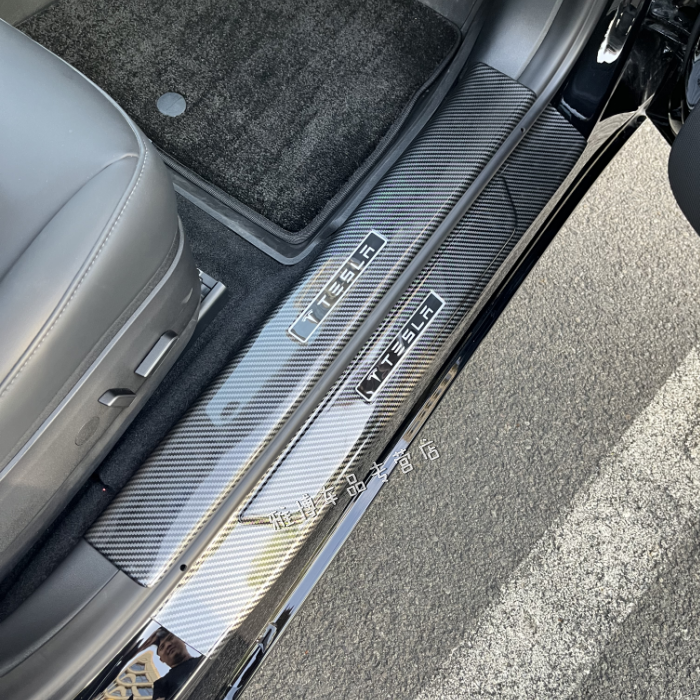 适用于特斯拉model3sy门槛条防撞条改装饰车门迎宾踏板碳纤维纹特斯拉