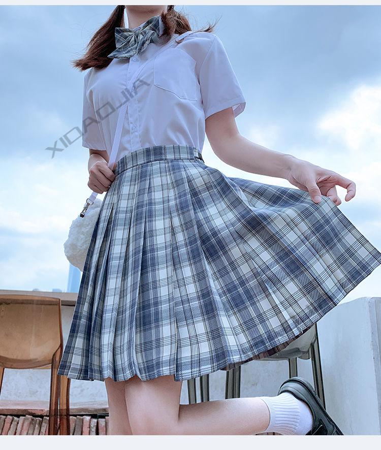 一刀jk制服裙学院风jk夏季少女风百褶格裙半身裙温柔一刀裙子领结l