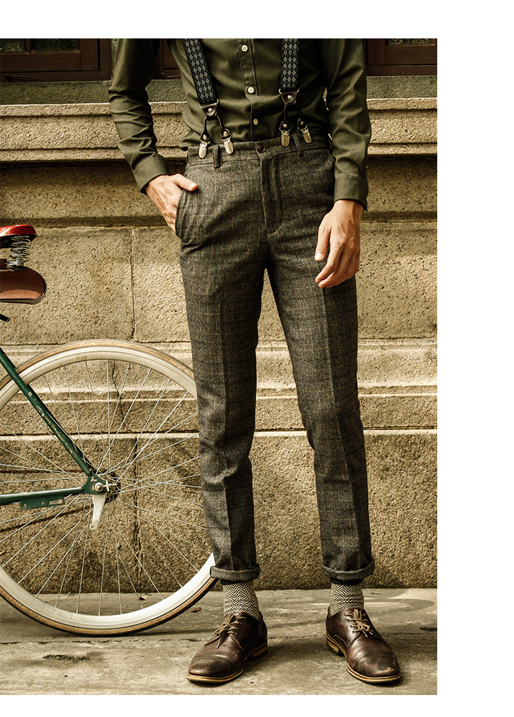 【九分直筒西裤男英伦风】格子装西装裤男 复古商务休闲裤修身格纹裤