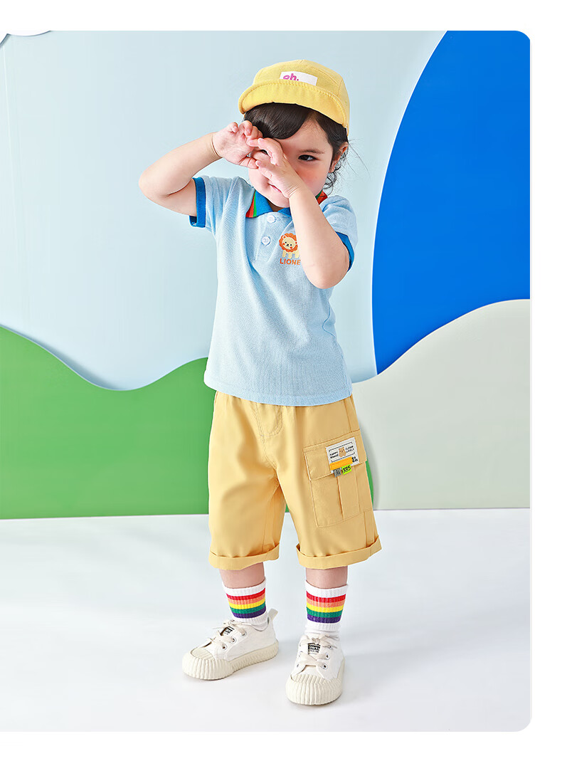 天丝棉齐齐熊宝宝短裤夏薄款男童工装中裤小童七分裤儿童裤子复古蓝