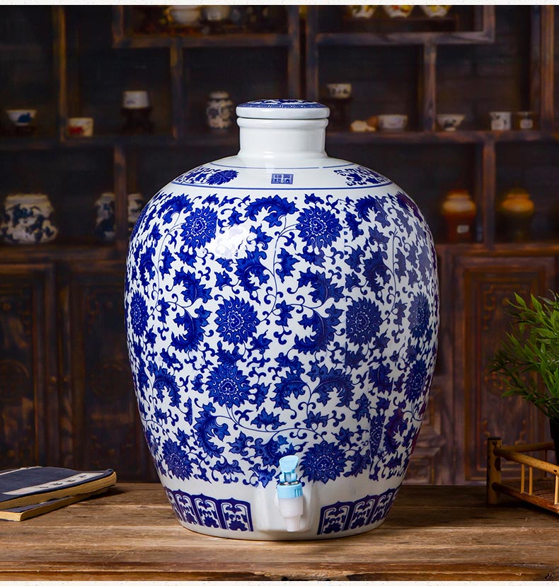 装酒用的青花瓷酒坛子家用景德镇陶瓷装酒坛带密封盖10/50斤装窖藏