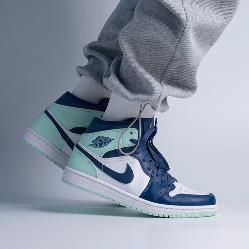 耐克nike男鞋air jordan 1 mid aj1中帮蓝薄荷防滑男子休闲篮球鞋休闲