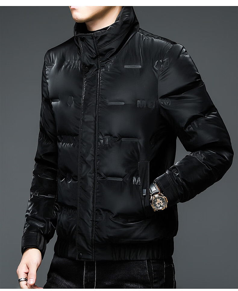 2021新款90灰鸭绒羽绒服男士立领冬季时尚保暖简约外套潮上衣 黑色