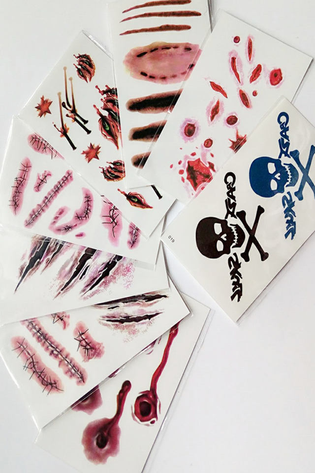 伤疤贴纸万圣节贴纸防水仿真抓痕咬痕假伤口纹身贴纸缝针伤疤僵尸吸血