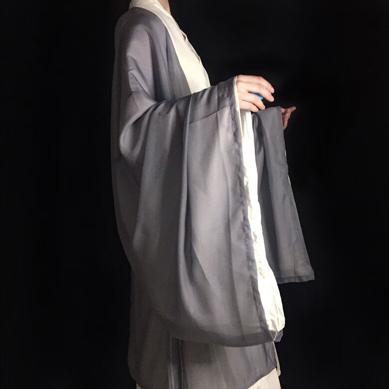 墨晨烟雨原创汉服拾缘男女同款色明制披风唐制圆袍领夏季烟灰色披风s