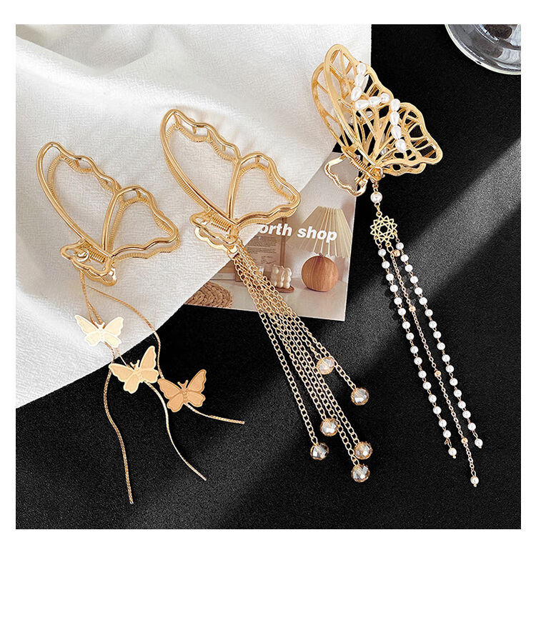 仙气流苏抓夹女春夏发饰后脑勺发卡头发夹子头饰韩国盘发抓鲨鱼夹 网