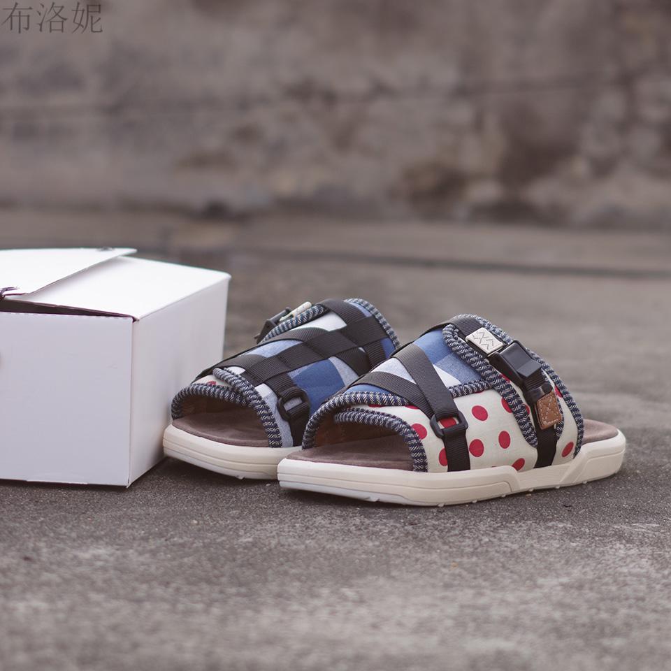 clot陈冠希鞋子visvim新款潮牌网红波点真1皮防臭陈冠希牛皮拖鞋