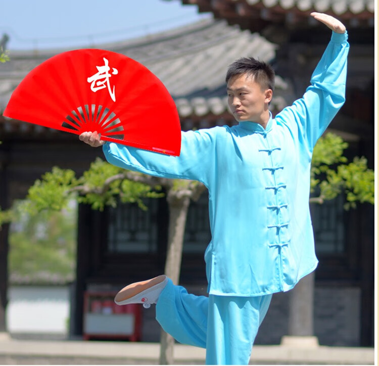 励象中国功夫扇子说书人太极扇响扇红色武术扇塑料骨儿童舞蹈扇右手