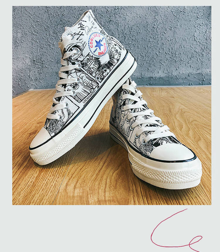 新品帆布鞋男高帮涂鸦海贼王涂鸦帆布鞋男韩版潮流动漫男生高帮鞋子