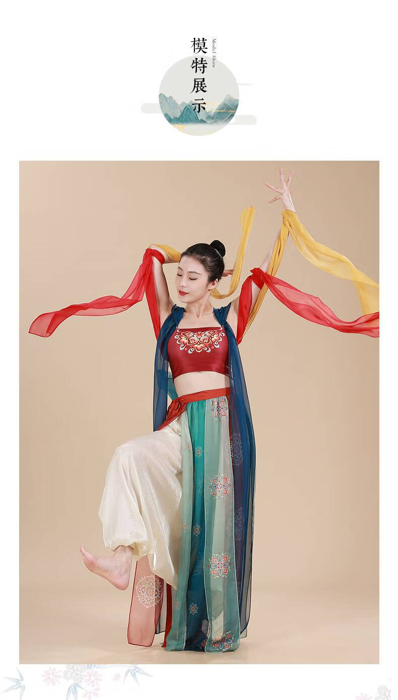 敦煌舞蹈服古典舞蹈服女敦煌唐风吊带印花中国舞练功表演演出服飘逸