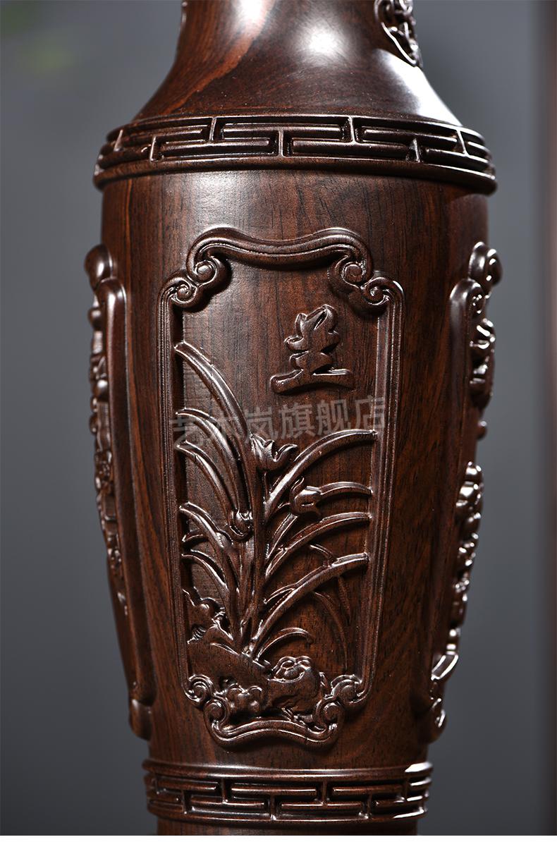 竹菊红木家居装饰工艺品乔迁礼 精雕花瓶【高15cm】可插花【图片 价格