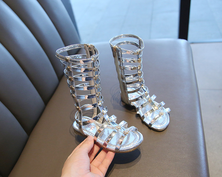 迪士尼女童罗马凉鞋2022年新款夏季时尚长筒学生凉靴儿童公主小女孩高