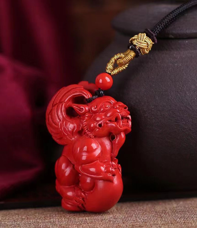 青鹊凰原矿朱砂貔貅吊坠项链运转飞天貔恘吊坠男女皮丘麒麟旺财情侣