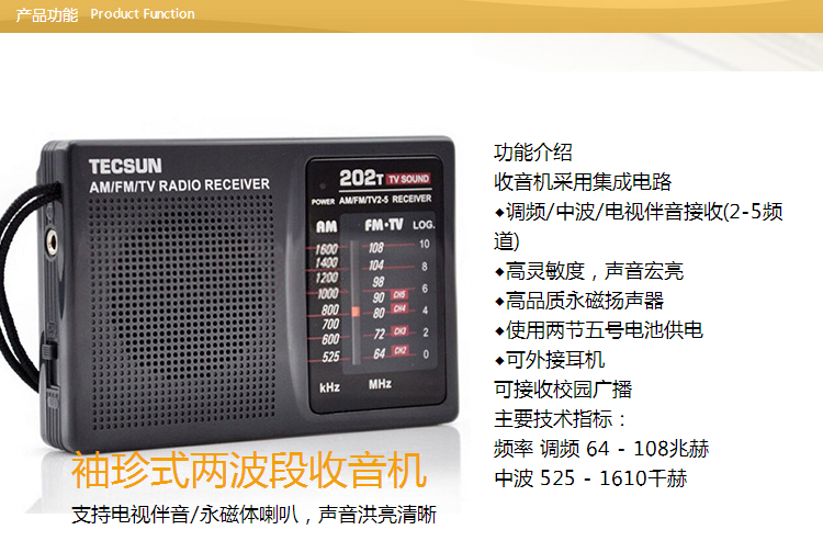 德生tecsun收音机老年人小半导体电视伴音高考英语听力四六级fm202t