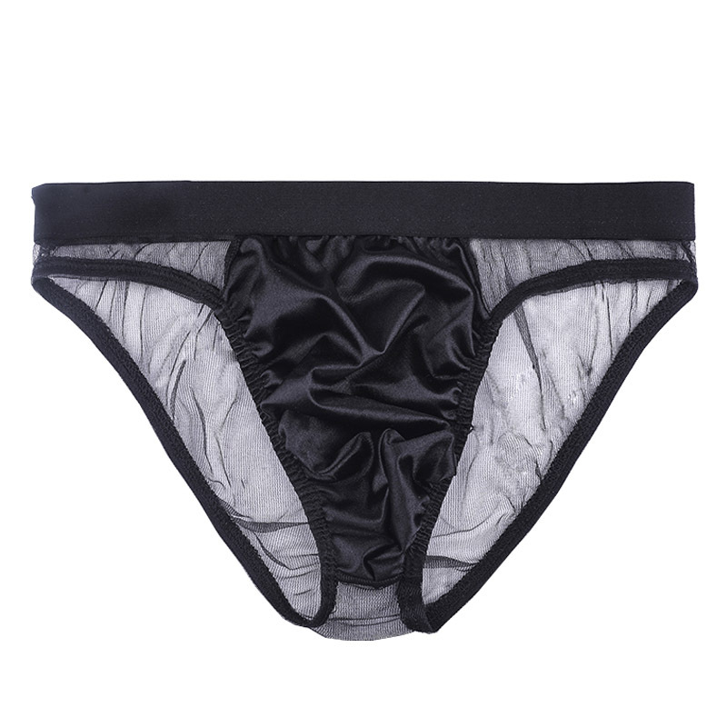 男士内裤变态男透明网纱三角丁字裤性感透视低腰透气u凸大囊袋夫妻
