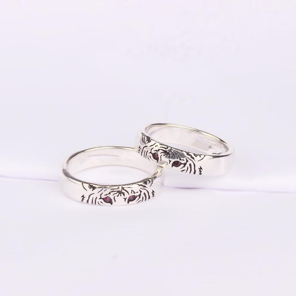 【旗舰自营】守护雪豹babama守护荒野老虎雪豹戒指男潮925银情侣对戒