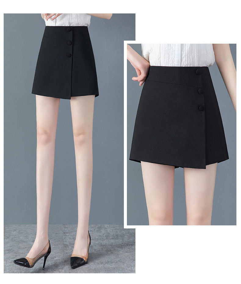 2021秋冬新款裙裤女高腰假两件短款西装短裤女不对称宽松裤裙外穿阔腿