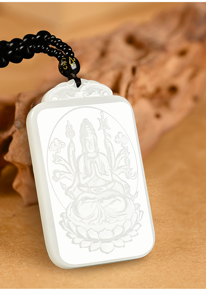 308大号羊脂白玉千手观音玉佩新疆和田玉观音吊坠玉石男玉牌