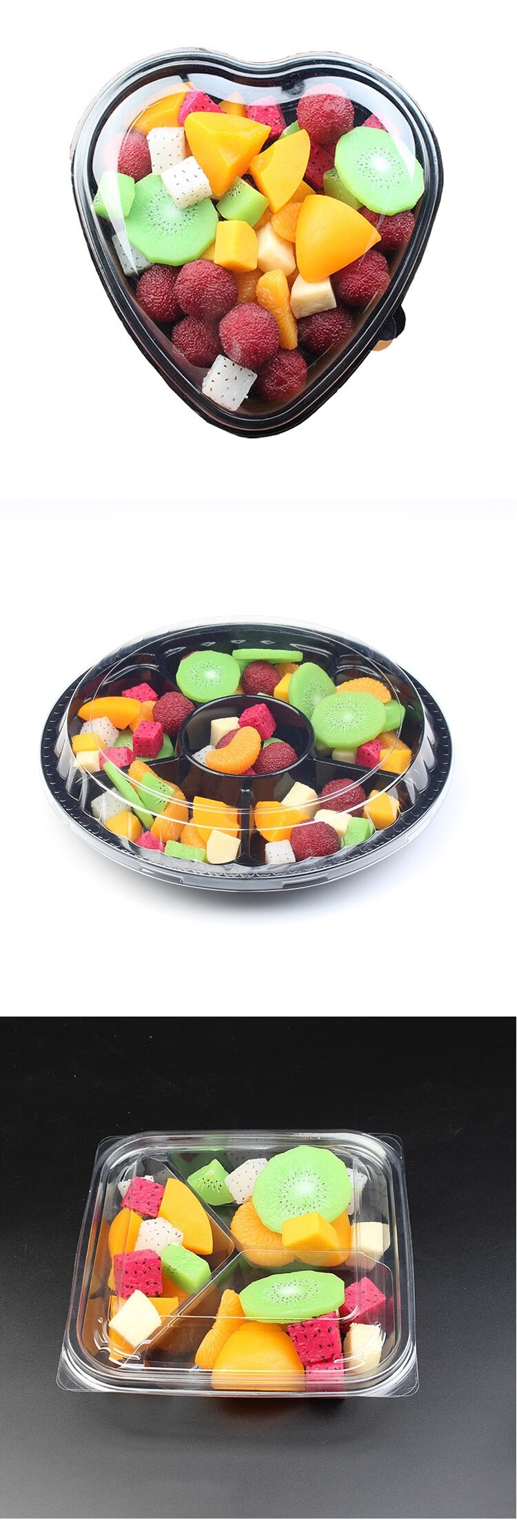 水果盒子一次性装拼盘透明塑料打包盒果切有盖包装分格带盖果盘捞400