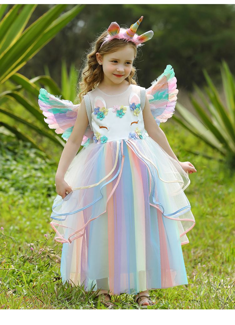 小马宝莉小马宝莉裙子公主裙小孩彩色女童翅膀衣服独角兽连衣裙彩虹裙