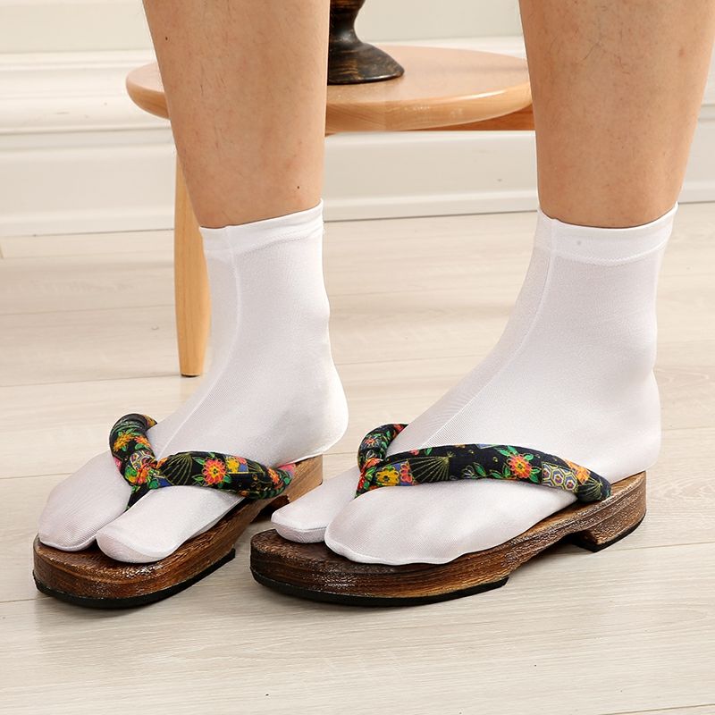 新品日本和服足袋袜男女黑白纯色弹力塑形2趾袜木屐袜分趾袜子 白色