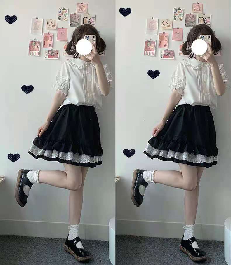 日系少女可爱软妹木耳边lolita基础短袖内搭jk衬衫娃娃领元宝学生1