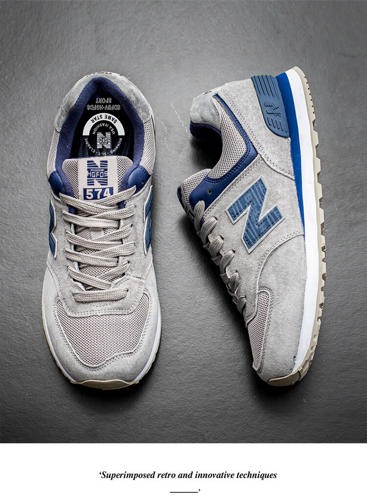 新款n字男鞋复古真皮574跑步鞋潮春秋新百伦酷跑步鞋子nb男鞋 海军蓝