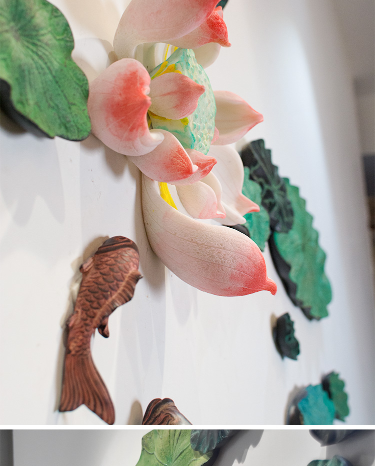 新中式墙上壁饰餐厅墙面装饰品立体荷花金鱼挂件浮雕电视背景墙喜嘉华