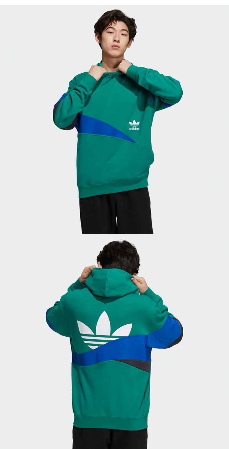 阿迪达斯三叶草卫衣男上衣2021秋季新款绿色连帽宽松运动服hf5943s
