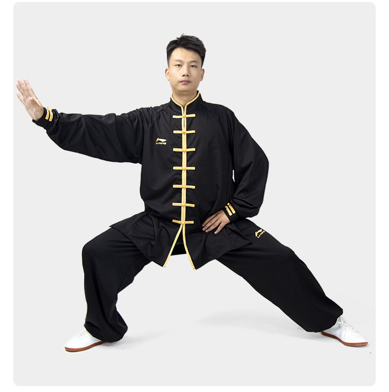 李宁太极服男女武术服装道服秋冬加绒新款太极表演练功服酒红色太极服