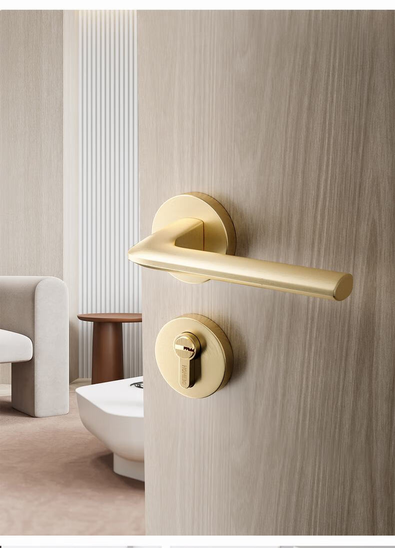 2022新款豪宝门锁豪宝北欧金色拉丝门锁室内轻奢卧室磁吸静音房门锁