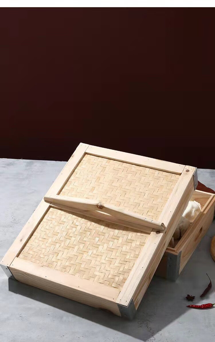 定制蒸馍馍坊长方形蒸笼蒸菜粗粮一号包子馒头蒸屉盖子竹制木框 50cm*