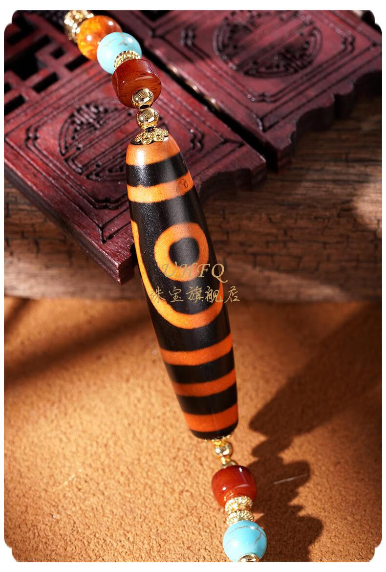 uhfq橘肉天珠吊坠项链二眼三眼九眼西藏佛珠玛瑙原石饰品原创设计二眼