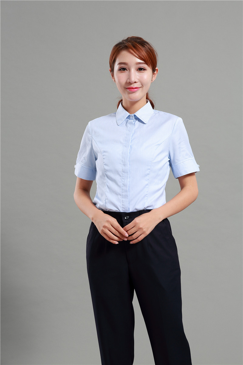 浦发银行行服女衬衫长短袖衬衫条纹工装面试职业装浦行金融保险制服