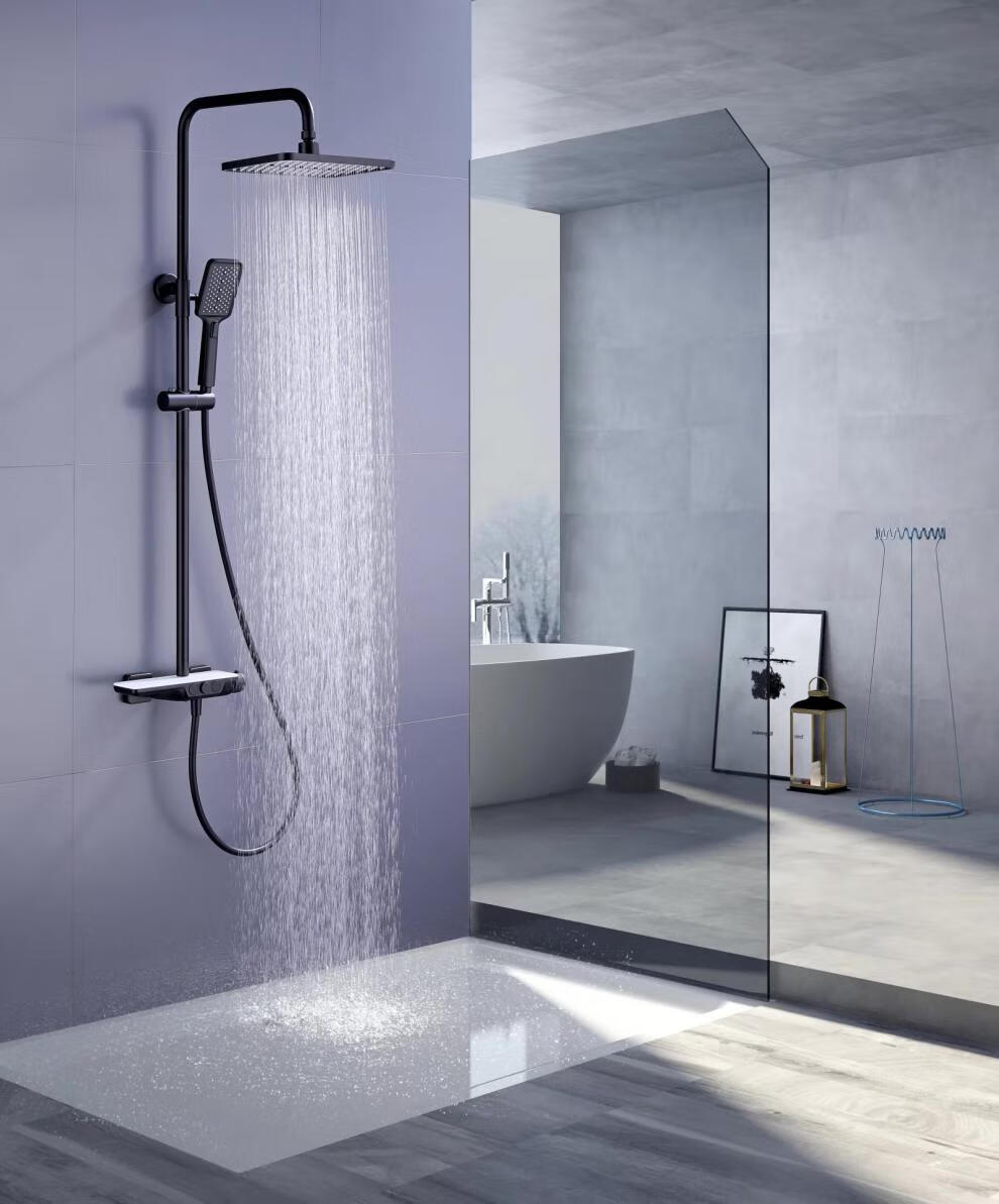 汉斯格雅花洒白色智能恒温按键花洒置物台进口境雨枪灰色明装冷热 铬