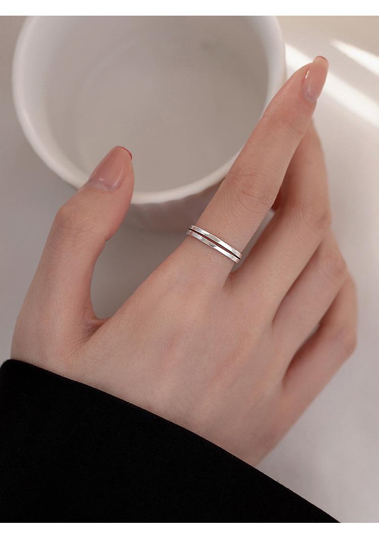 qiaoli925银戒指女小众设计食指戒百搭2022年新款潮素圈指环925银光面