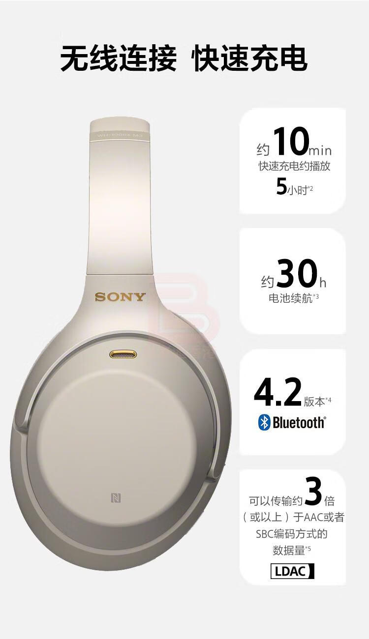 索尼sonywh1000xm3高解析度无线蓝牙耳机智能降噪耳机头戴式1000x第三