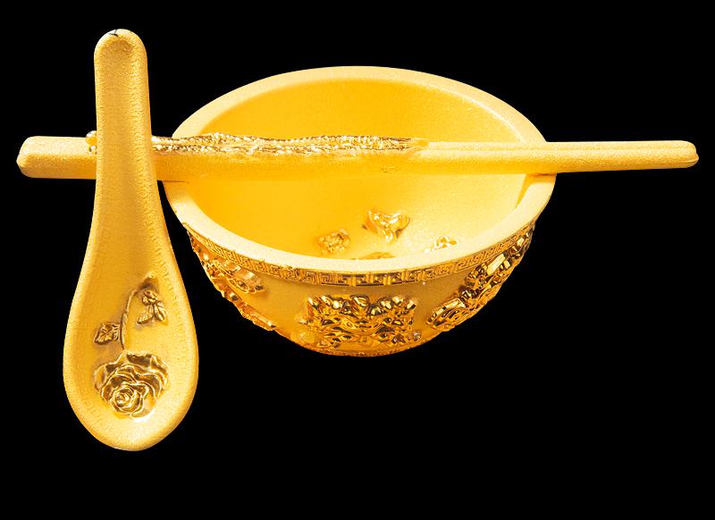 认干儿子礼物金碗托福绒沙金摆件金碗筷工艺品富贵金饭碗结婚婚庆礼品