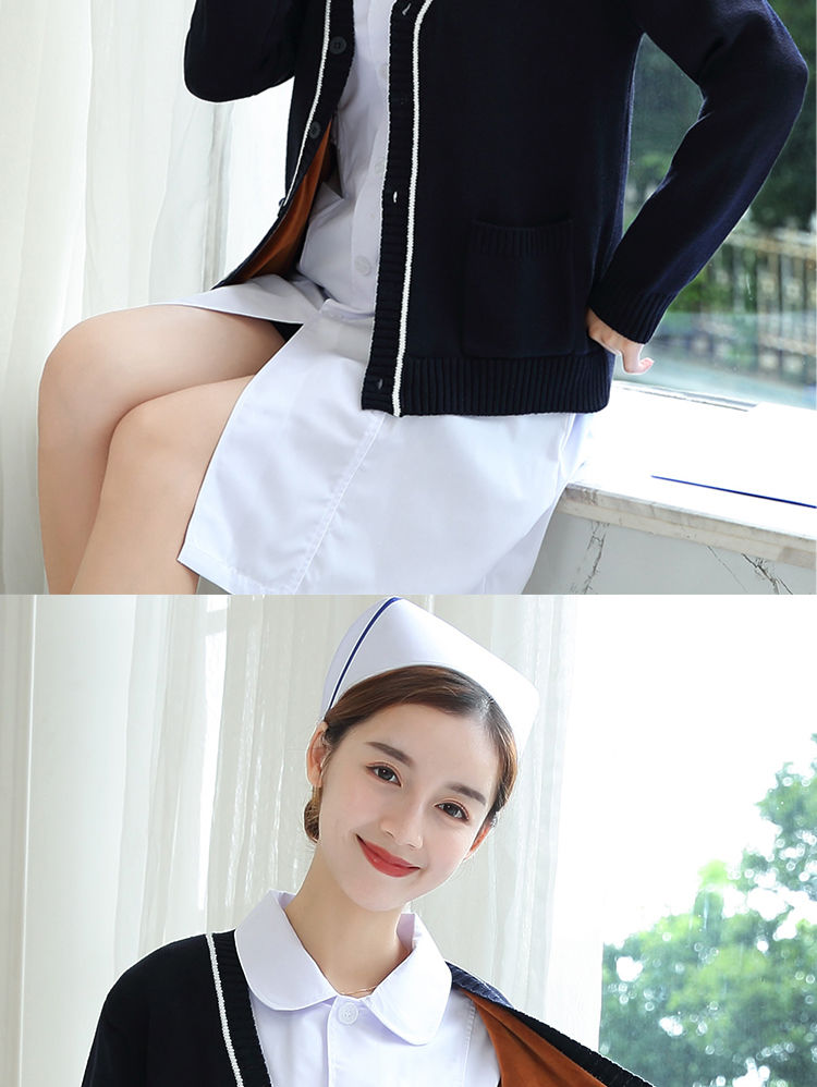 护士毛衣加绒加厚开衫v领护士服医师服针织衫藏蓝色加绒加厚款粉色不