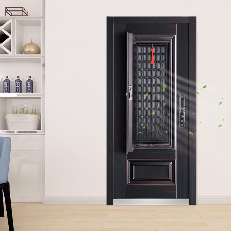 双色甲级防盗门安全门简约通风门中门家用白色进户透气门指纹锁门趣器