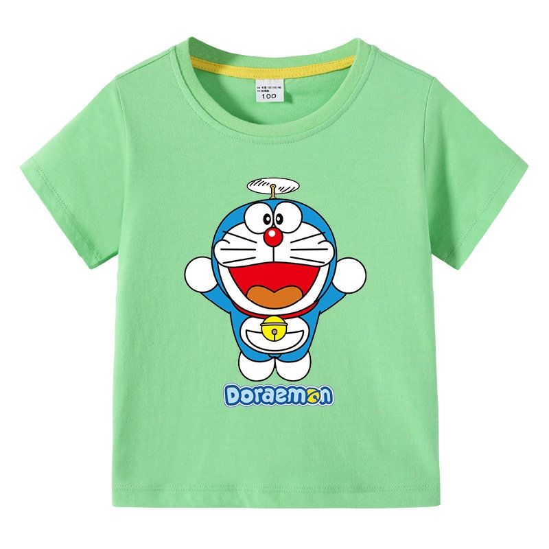 叮当猫联名衣服男童短袖女孩宝宝哆啦a梦童装上衣儿童夏装新款 绿色