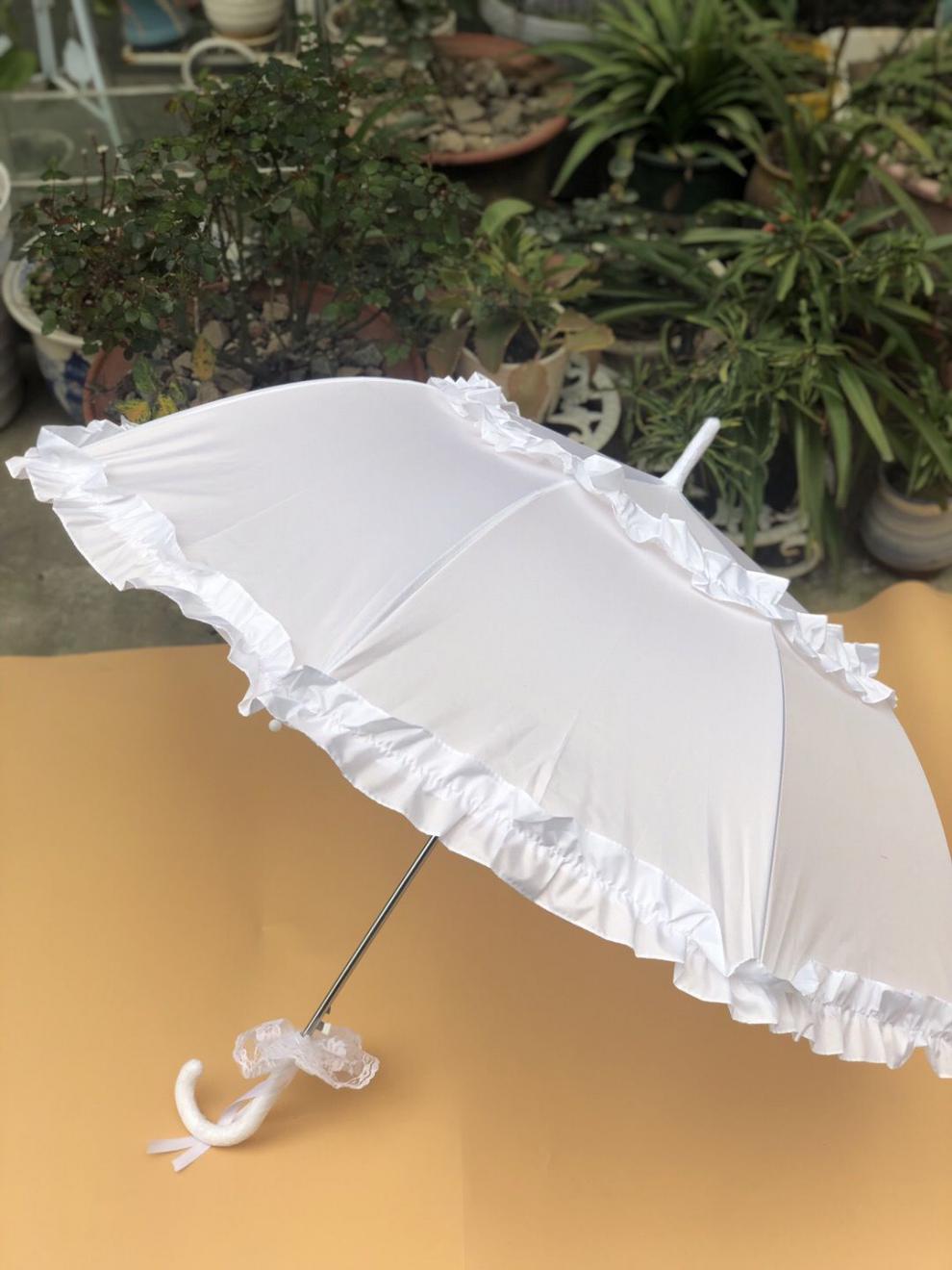 洛丽塔伞清新白色百搭摄影伞晴雨伞女款走秀跳舞洛丽塔风自动伞道具